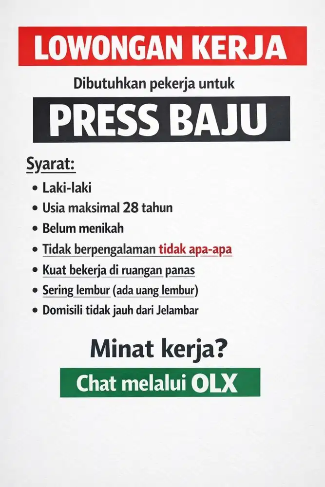 DIBUTUHKAN KARYAWAN LAKI LAKI