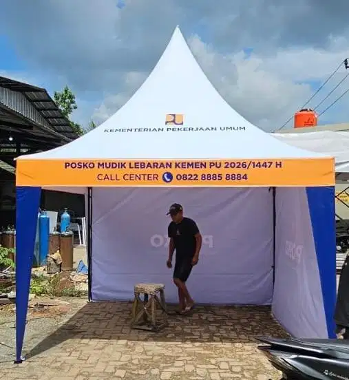 Tenda kerucut custom logo bahan berkualitas ready Palembang