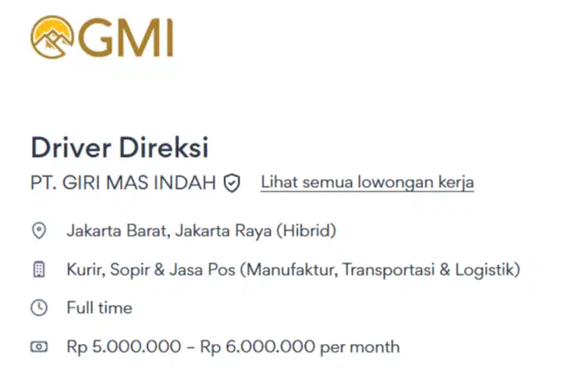 Lowongan Kerja Driver Direksi - Sopir