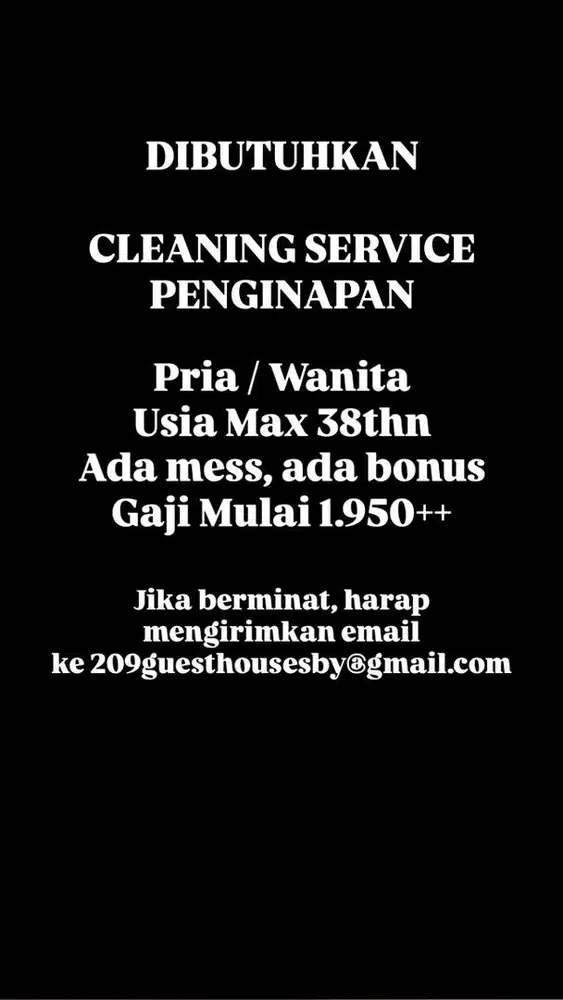 DIBUTUHKAN CLEANING SERVICE