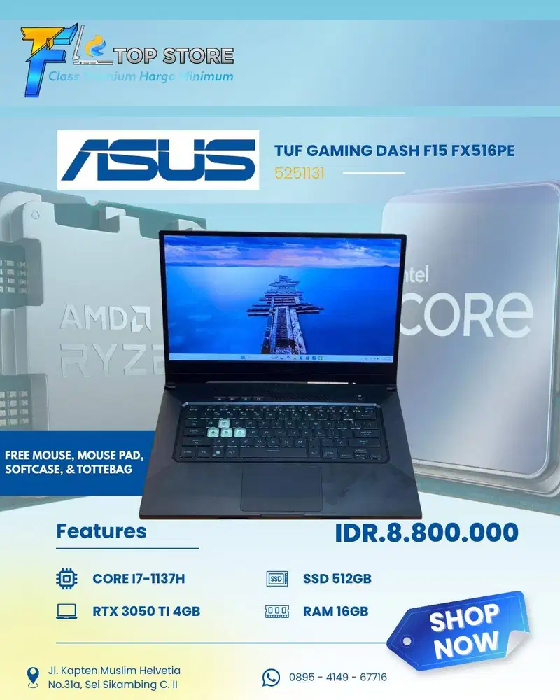 ASUS TUF GAMING DASH F15 FX516PE | RTZ 3030 Ti 4GB CORE I7-1137H | RAM