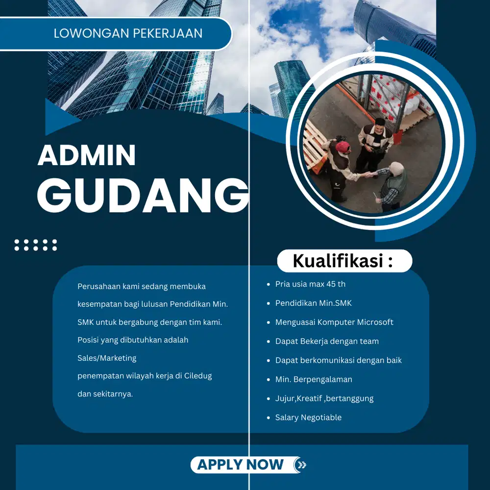 Di Cari Admin Gudang Berpengalaman