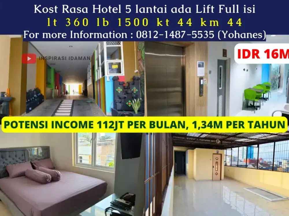 Kost Rasa Hotel 5 Lantai 44 KT Ada Lift Full Isi Gunung Sahari Jakpus