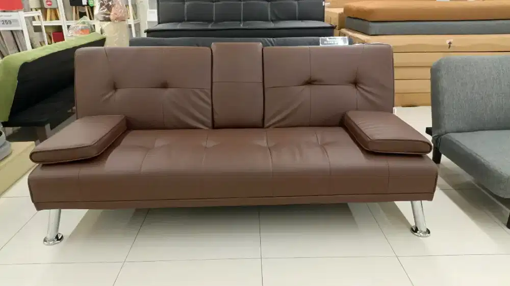 SOFA BED GENI BRWON LEATHER WITH CONSOLE