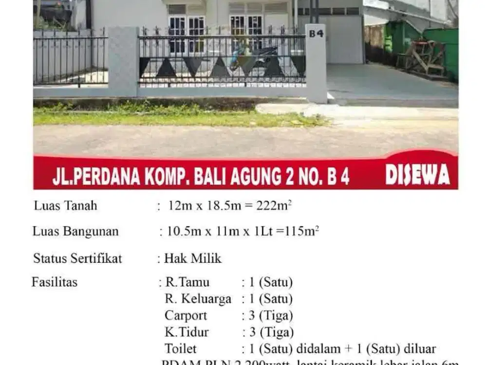 Rumah Sewa Bali Agung 2 Pontianak