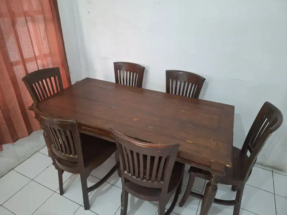 Set Meja Makan Kayu Jati + 6 Kursi | Kokoh | Nego (Pindah Rumah)
