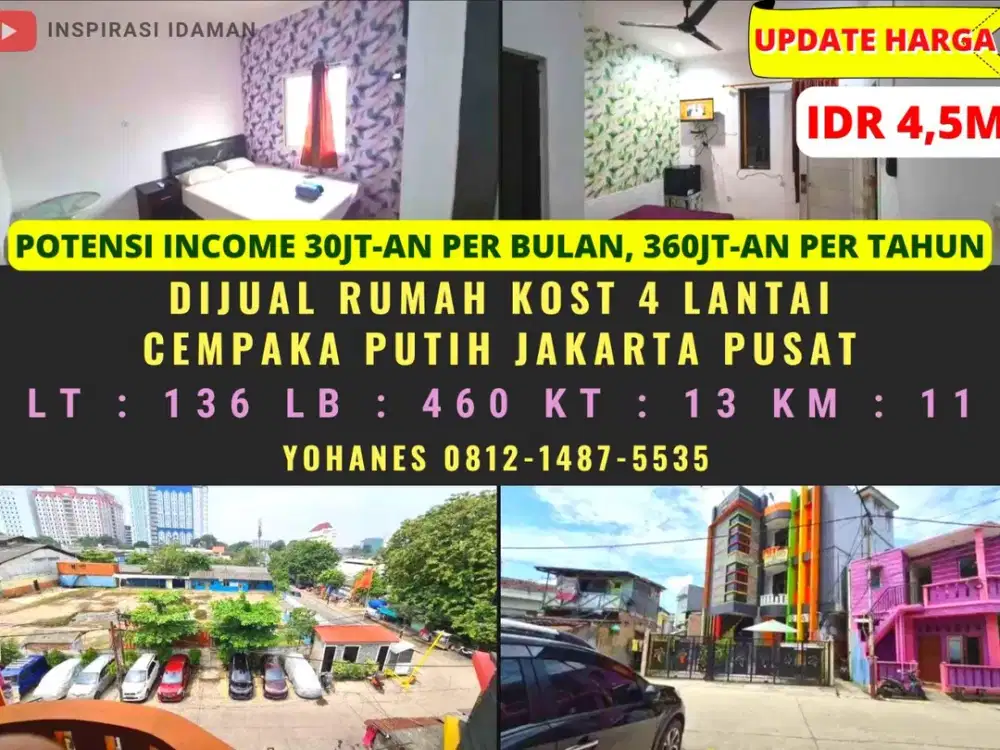 Rumah Kost Cempaka Putih Akses jalan 2 mobil longgar