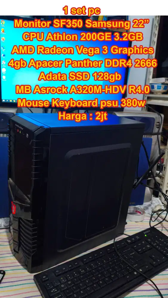 PC Gaming Athlon 200GE 3.2GB AMD Radeon Graphics 4gb Ram SSD