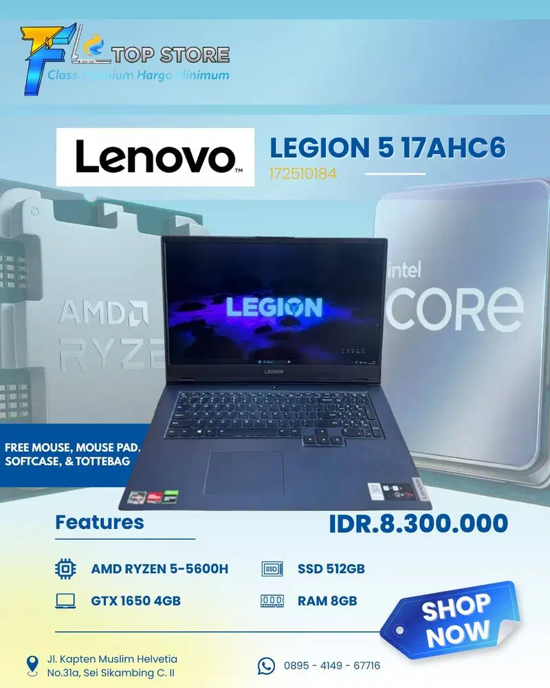 LENOVO LEGION 5 17ACH6 | RYZEN 5-5600H |  GTX 1650 4GB | SSD 512GB RAM