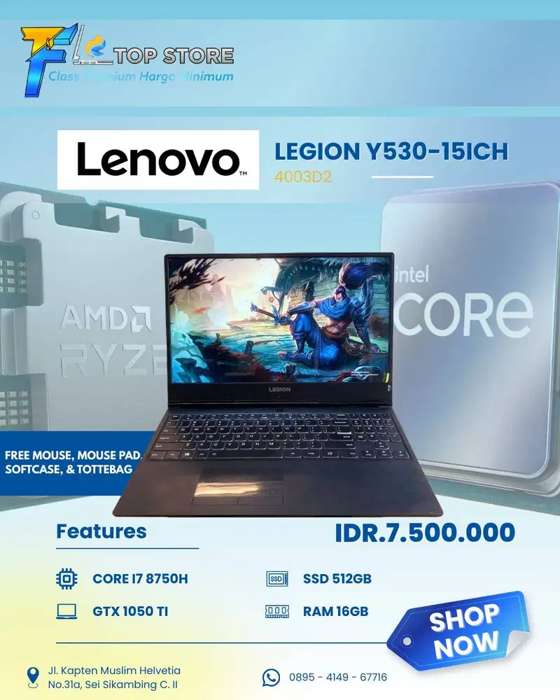 LENOVO LEGION Y530 | CORE I7-8750H | RAM 16GB | SSD 512GB | GTX 1050 T