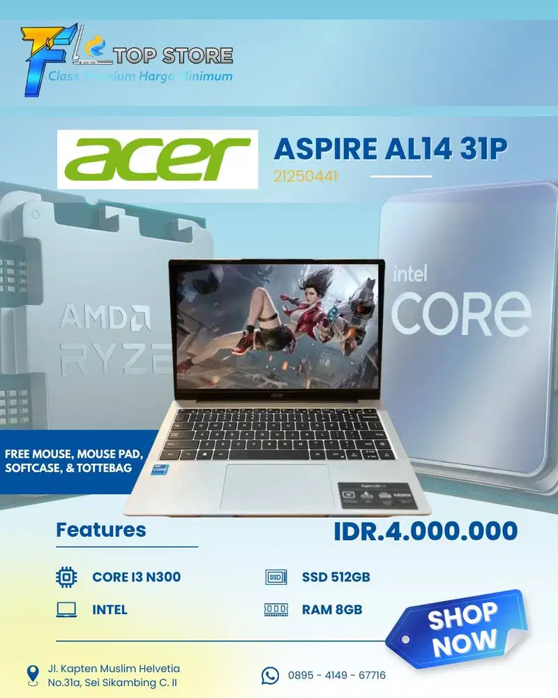 LAPTOP ACER ASPIRE AL14 31P | CORE I3 N300 INTEL | SSD 215GB RAM 8GB