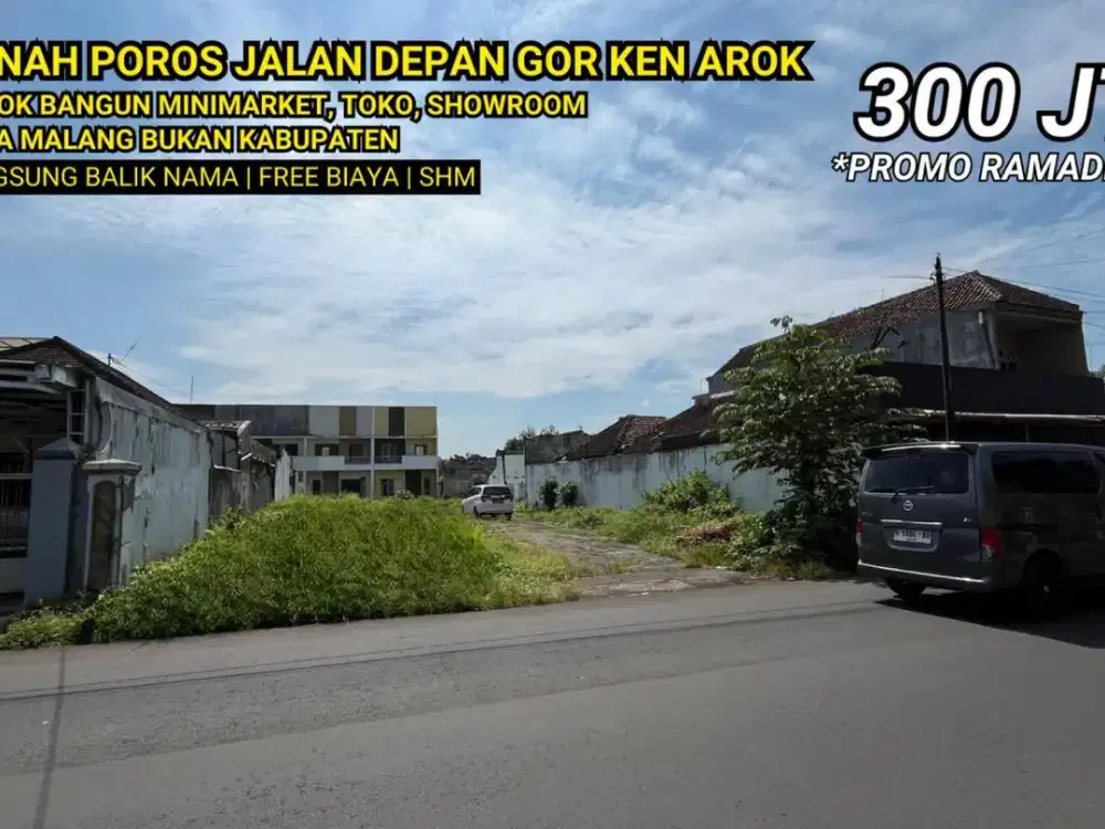 Tanah Poros jalan Kota Malang Depan Gor ken Arok Cocok bangun minimarket, toko, showroom,
