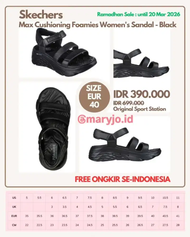 Skechers Max Cushioning Foamies Women's Sandal - Black Size 40