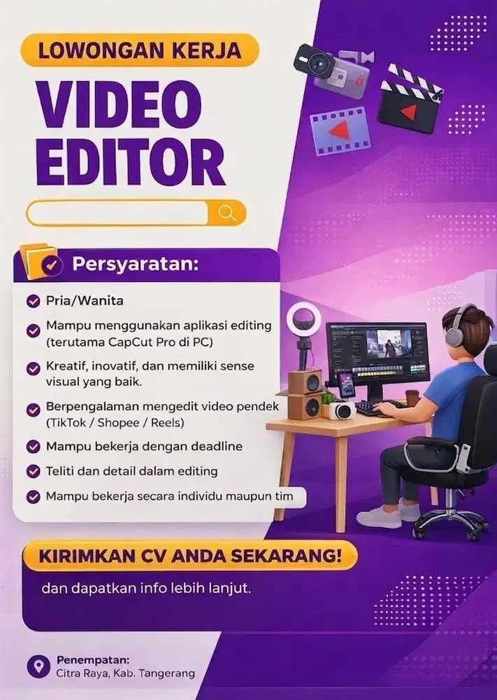 DIBUTUHKAN SEGERA EDITOR VIDIO (capcut pro)