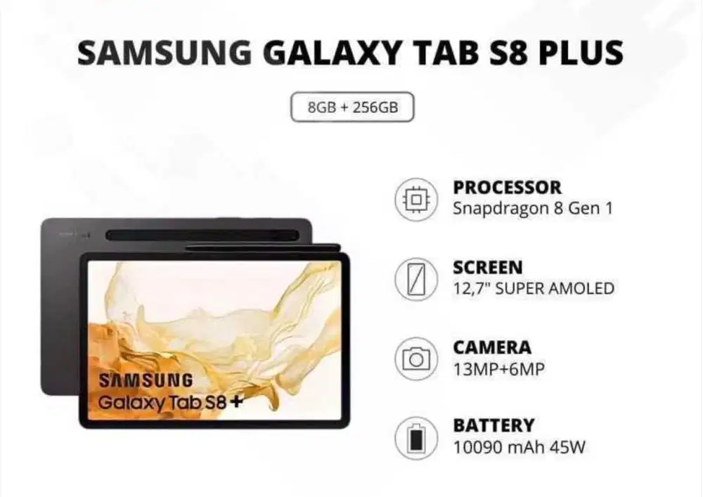 New eks hadiah Samsung Tab S8 Plus 5G 8/256gb + Keyboard book cover