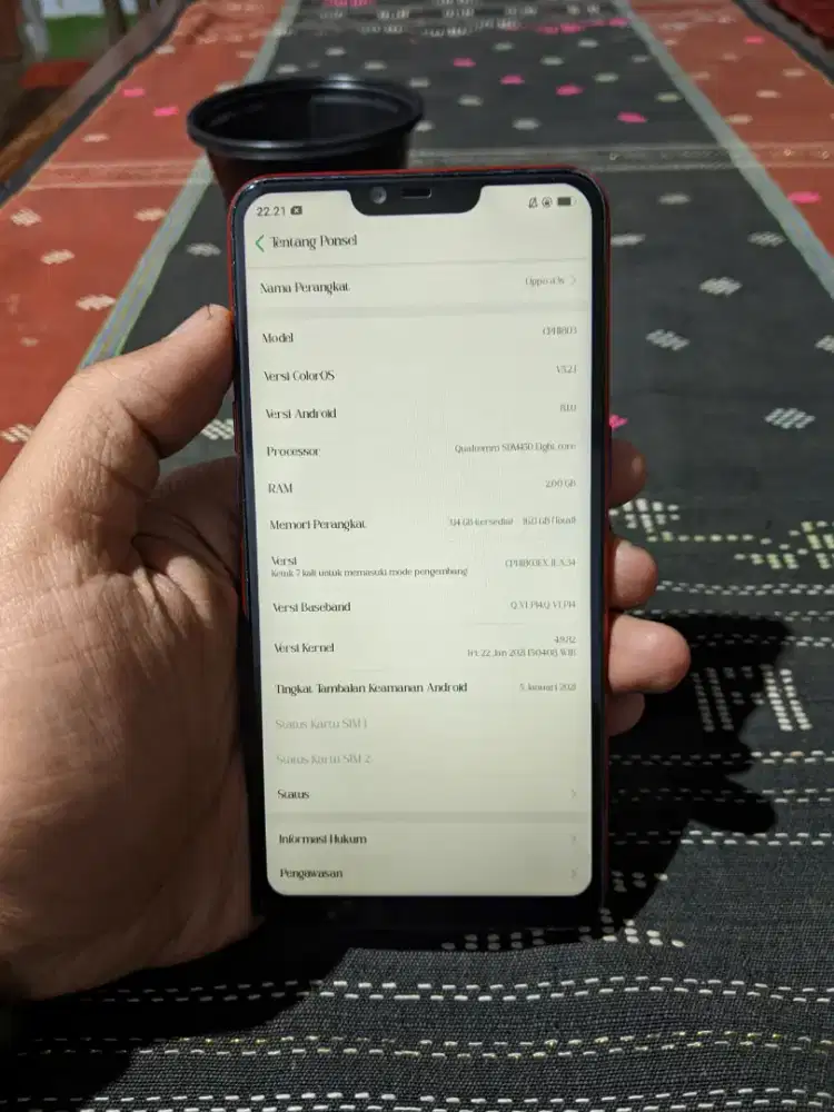 Oppo A3S 2/16 Merah, WiFi Only, Kamera Belakang Mati