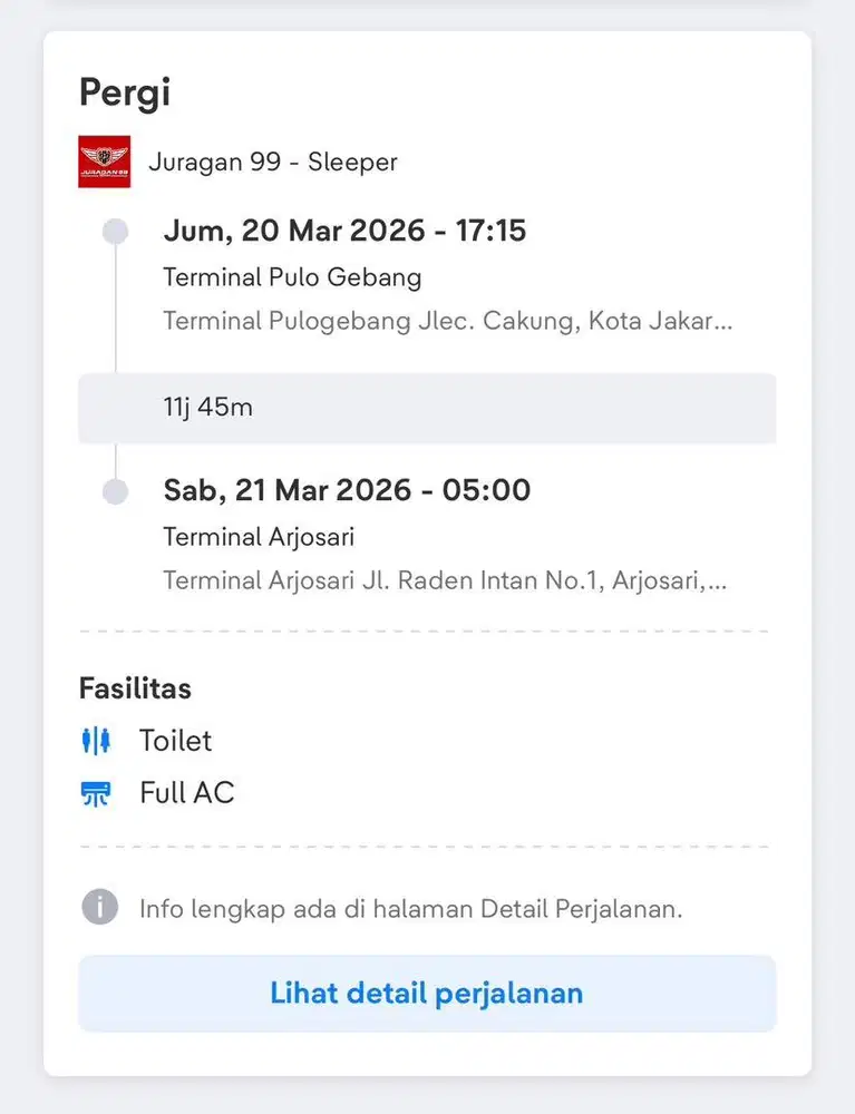 Tiket Bus Sleeper Jakarta-Malang 2 Tiket