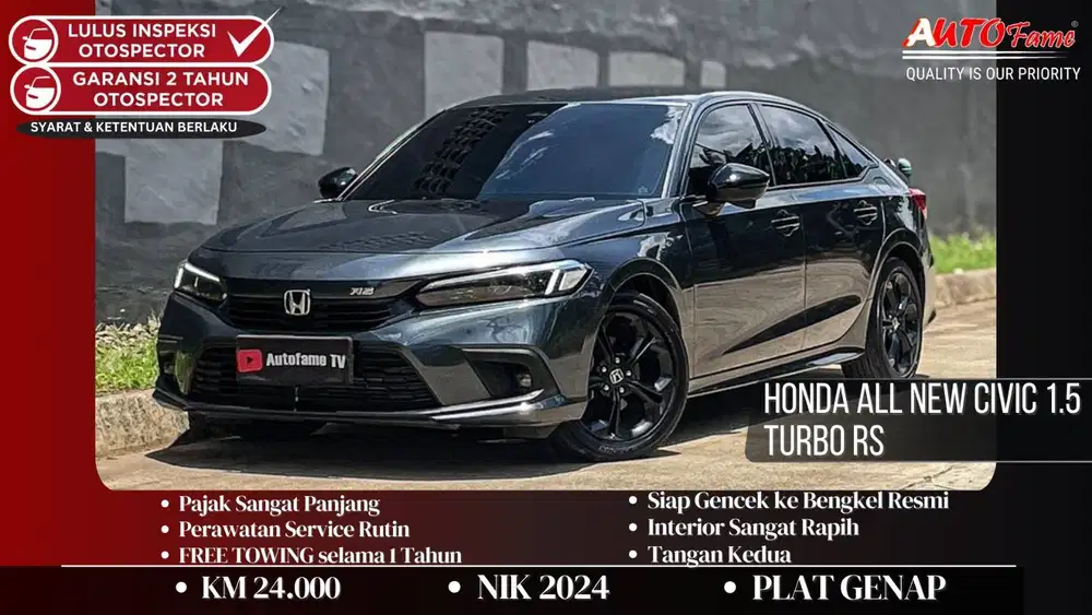 Honda All New Civic 1.5 Turbo RS Pemakaian 2025 Gray On Black NIK 2024