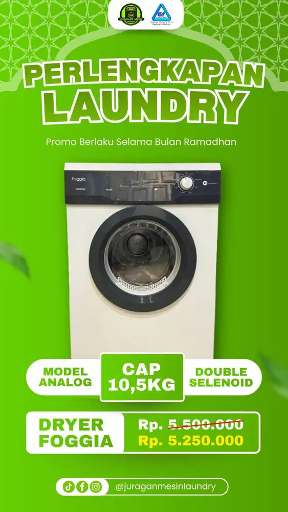 Dryer Laundry (Merk Foggia Kapasitas 10,5kg)