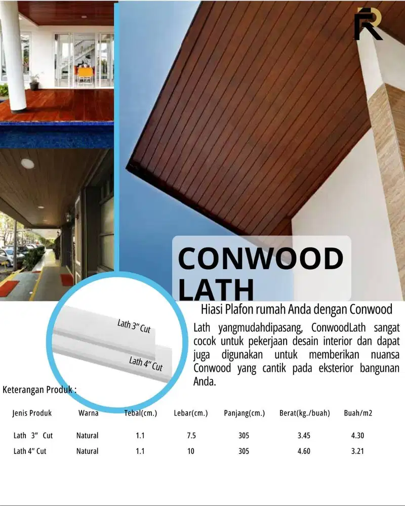 Conwood Lath 4 Cut 100 x 3050 x 11 mm | Papan Motif Kayu Fiber Cement