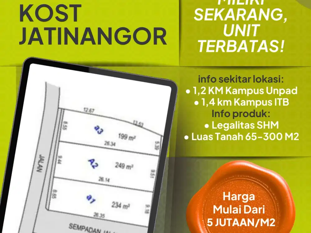 Sisa Beberapa Kavling! Tanah Strategis 1,2 KM ke UNPAD Jatinangor – Cocok Kosan, Ruko & Usaha
