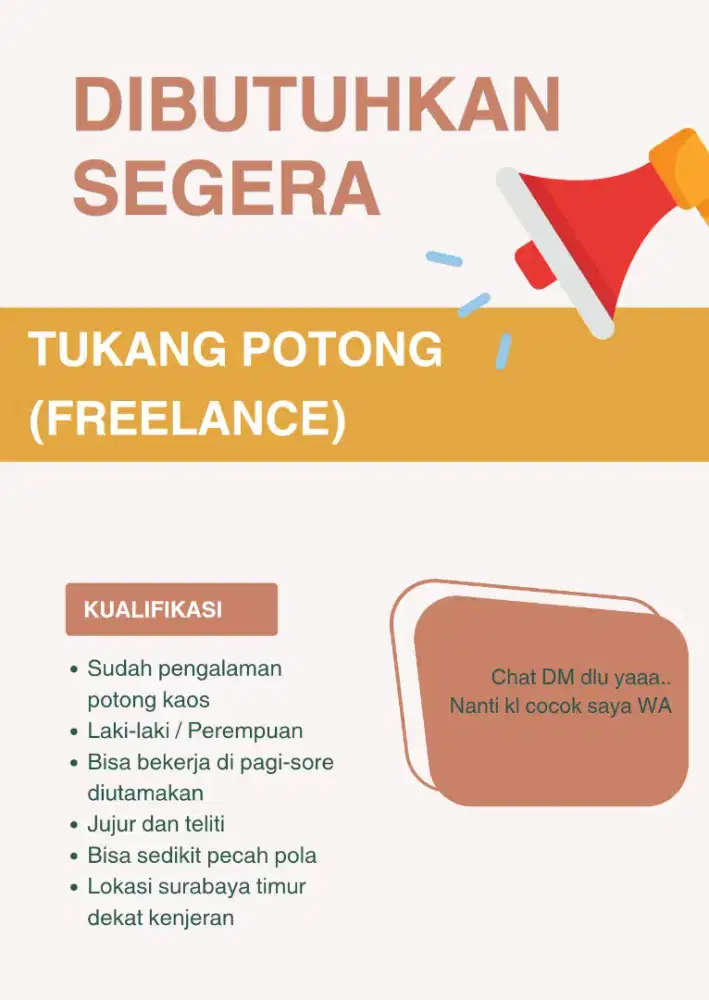 Dibutuhkan segera tukang potong kain kaos