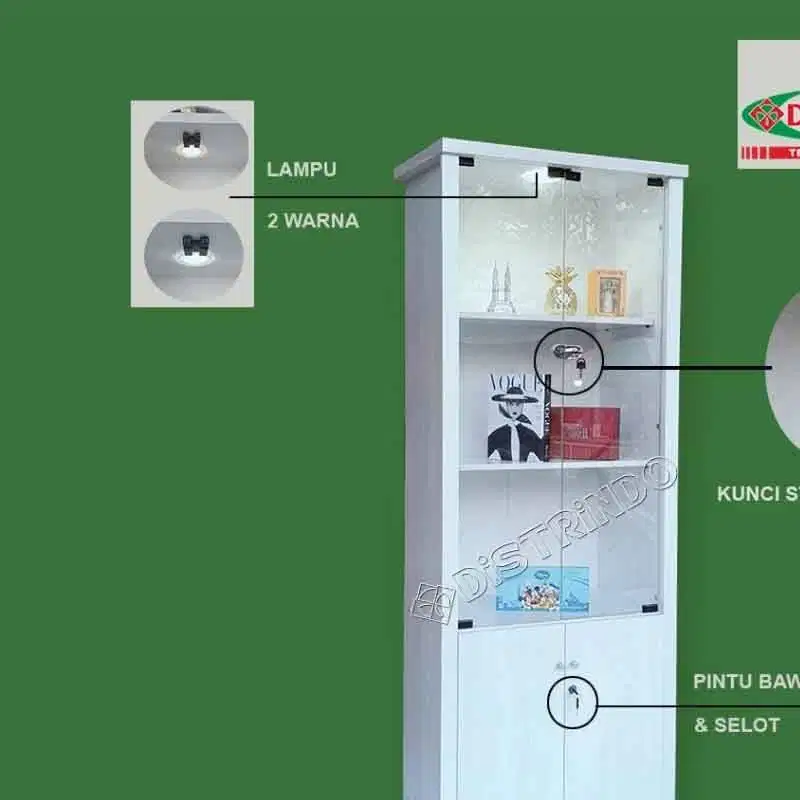 Lemari Hias 2Pintu Kaca + Pintu Bawah Ada Kunci