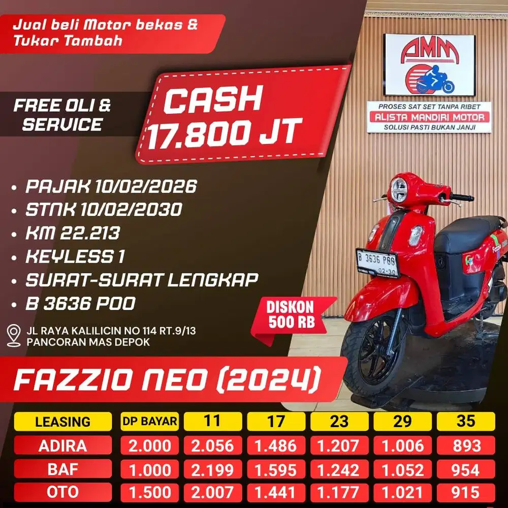 FAZZIO NEO 2024 DP 1 JT PAJAK HIDUP CASH/KREDIT KREDIVO INDODANA GOPAY