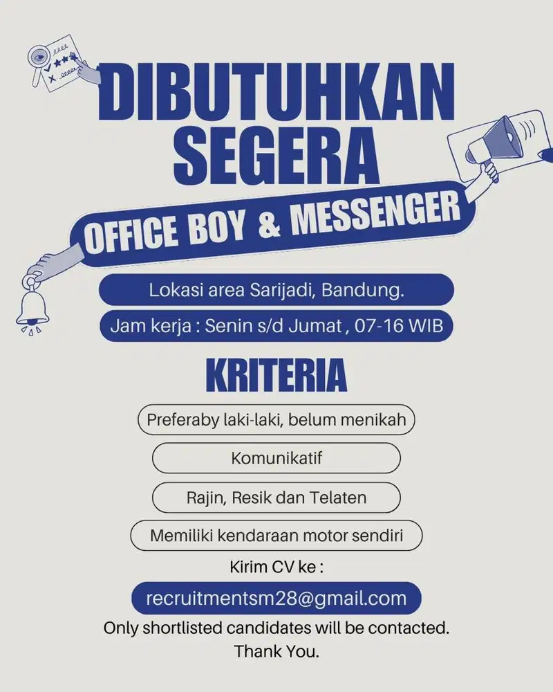 Lowongan Kerja Office Boy & Messenger