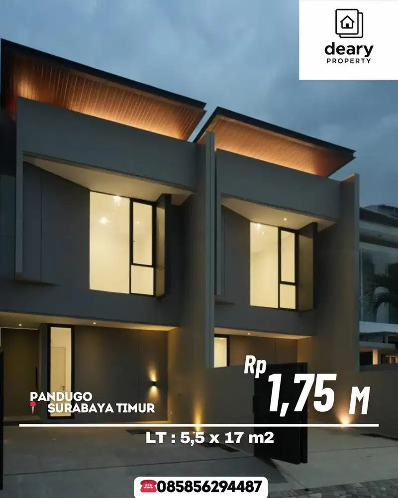 Rumah 2 Lantai Modern Pandugo Surabaya Timur 4+1 KT