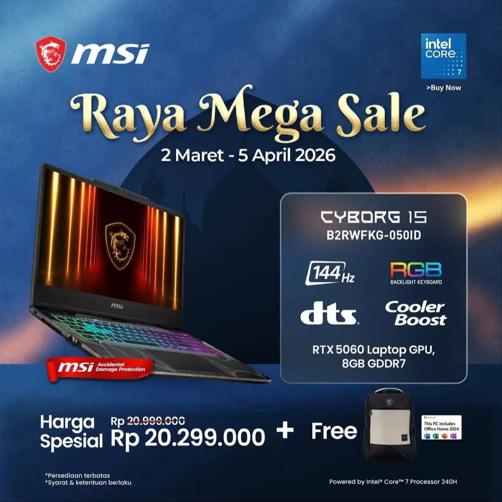 PROMO! MSI Cyborg 15 B2RW With Intel Core 7 240H & NVIDIA RTX 5060-8GB