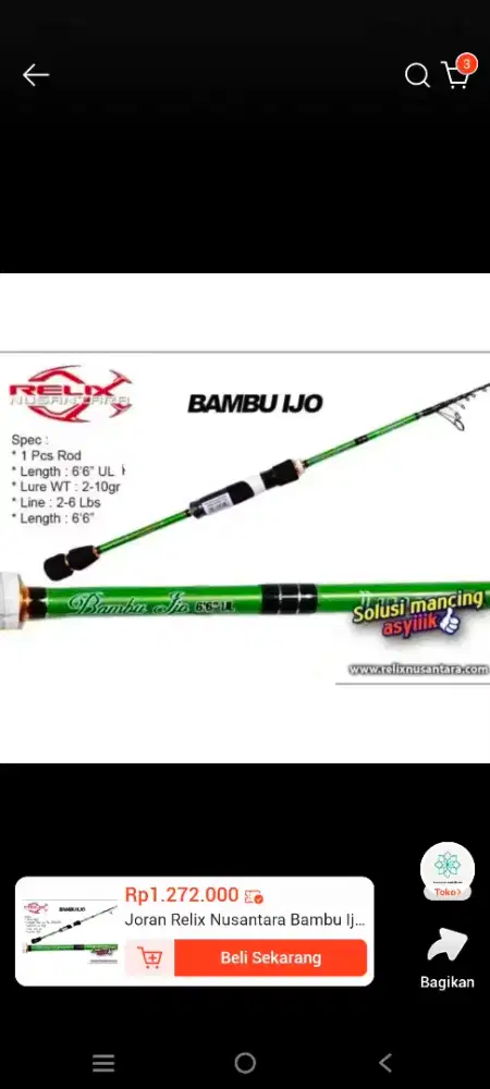 Jual joran relix bambu hijau dan relix capung 632