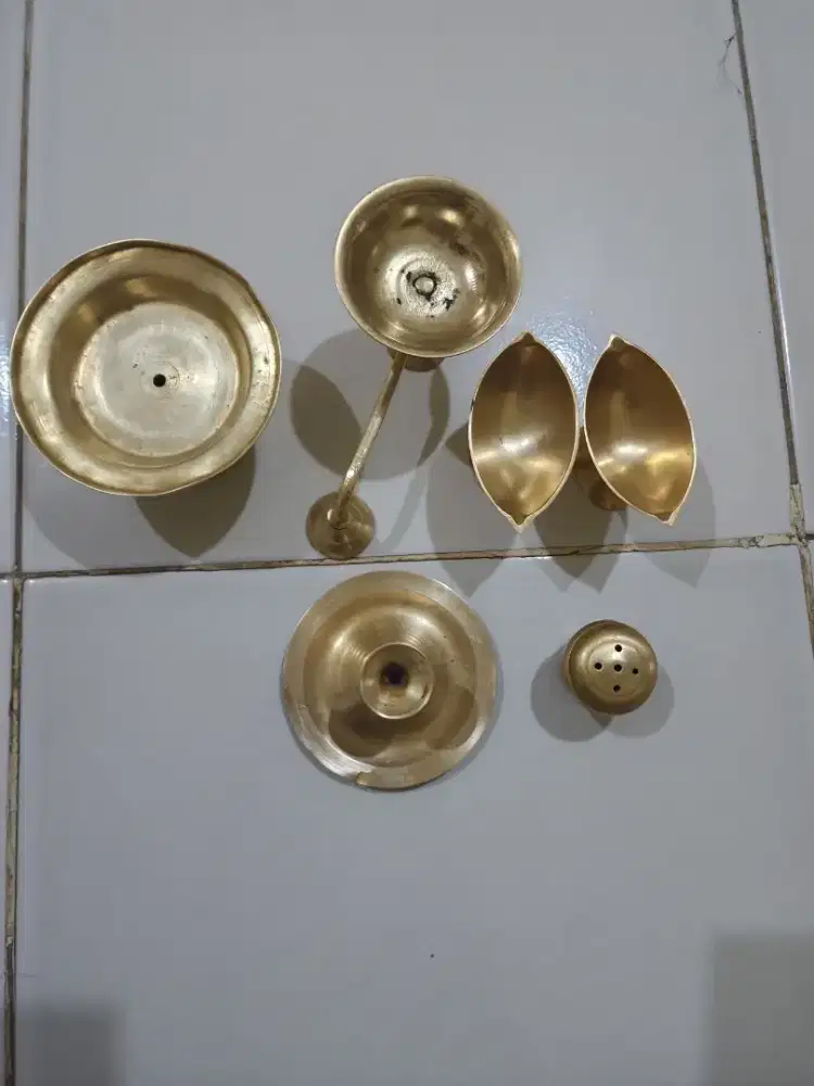 Vintage Brass Puja Set / Perlengkapan Ritual Kuningan Tebal & Klasik