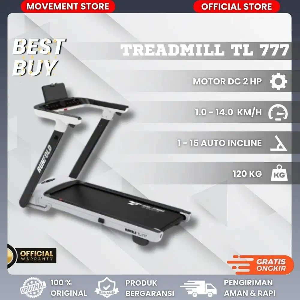 Treadmill Electrik TL777 Alat Fitness Cardio Rumahan Garansi 12 Bulan