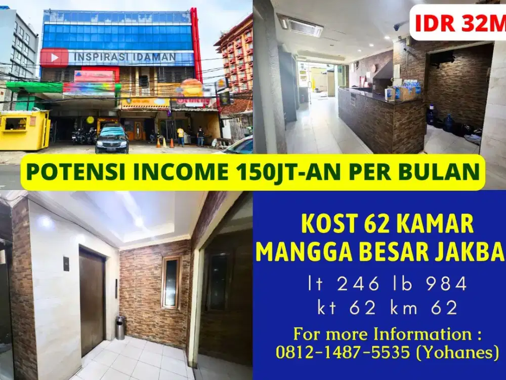Kost 62 kamar Mangga Besar Jakarta Barat