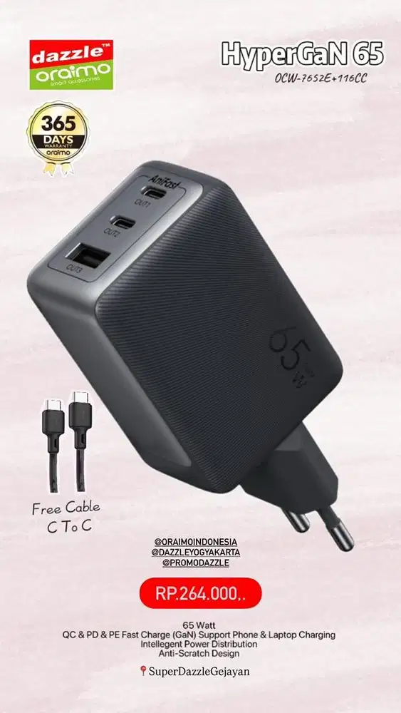 Charger PowerGaN Oraimo 65Watt