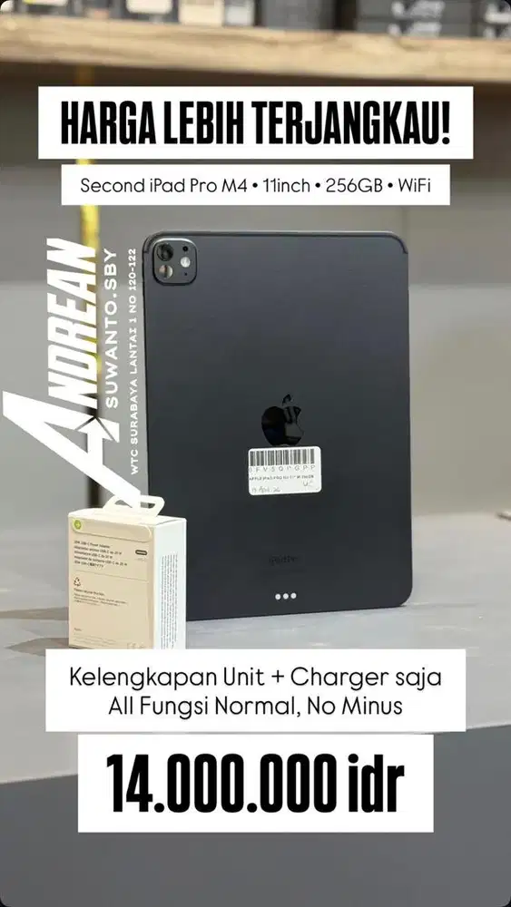 Ipad pro M4 8/256 unit dan charger aja