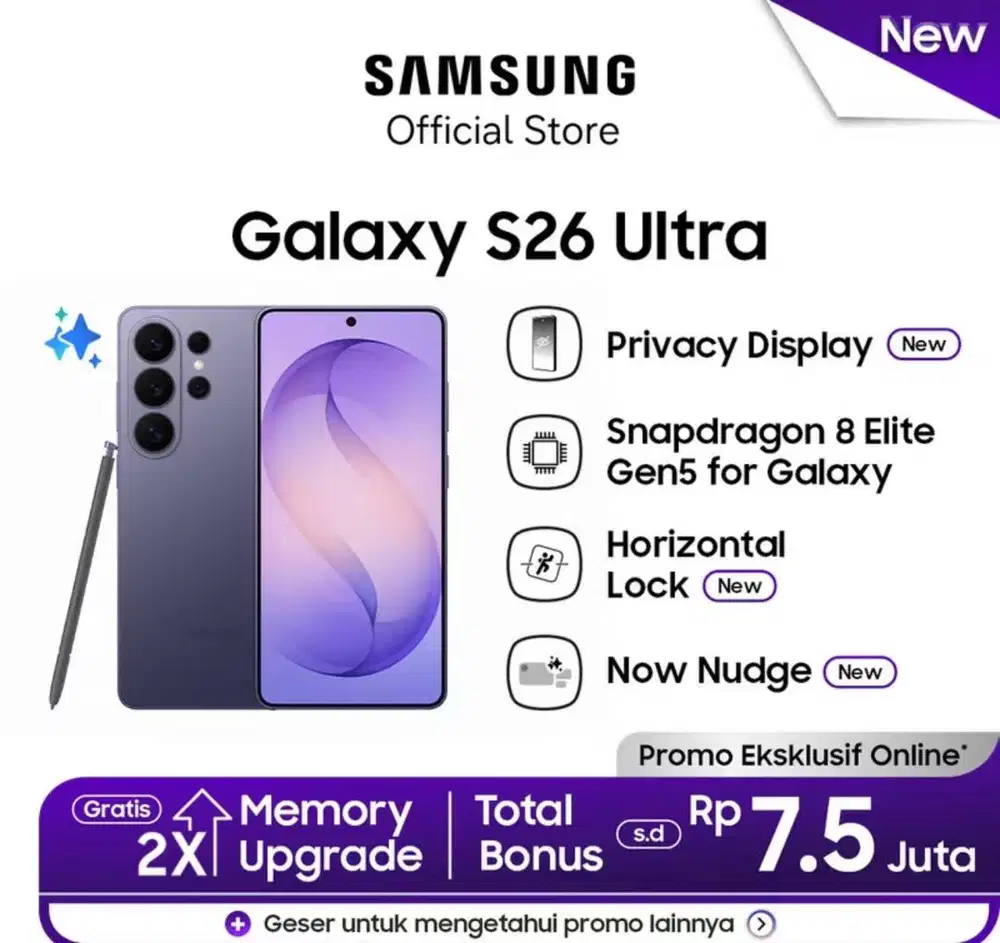 Baru...Samsung S26 Ultra 12/512 Grs Resmi (Violet,Black,PinkGold)