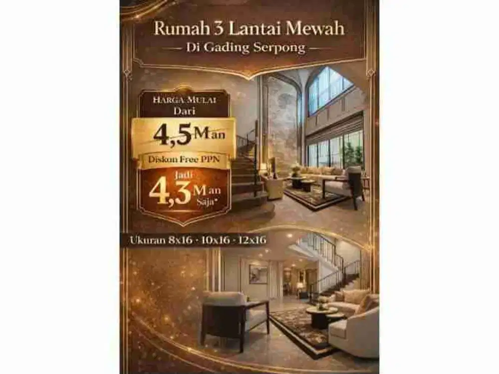 Rumah 3 Lantai High Ceiling Strategis Bellefont Summarecon Gading Serpong