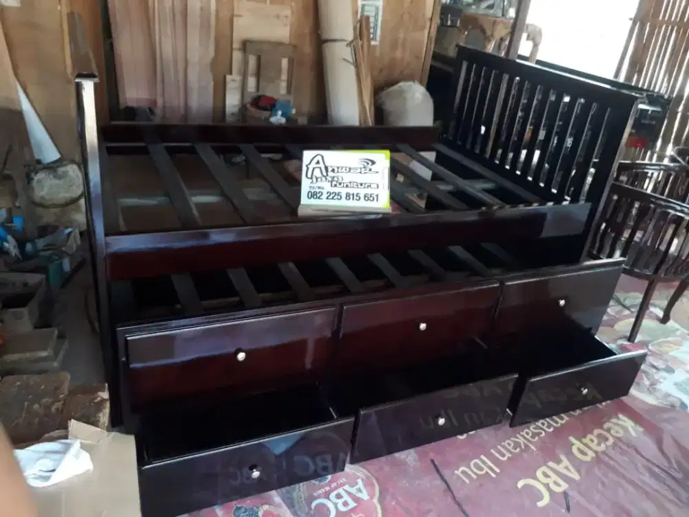 Tempat tidur minimalis susun anak full kayu jati