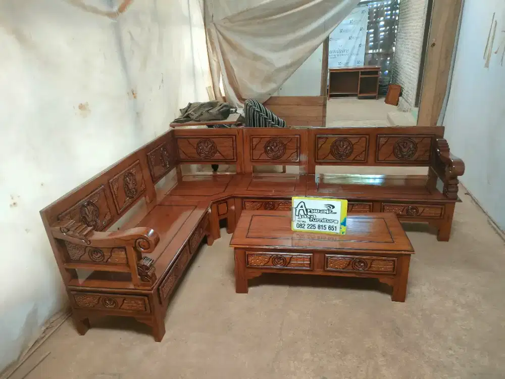 Kursi tamu sudut minimalis full kayu jati