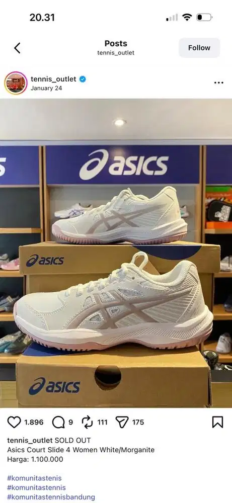 Sepatu Asics FF court slide 4 white/morganite