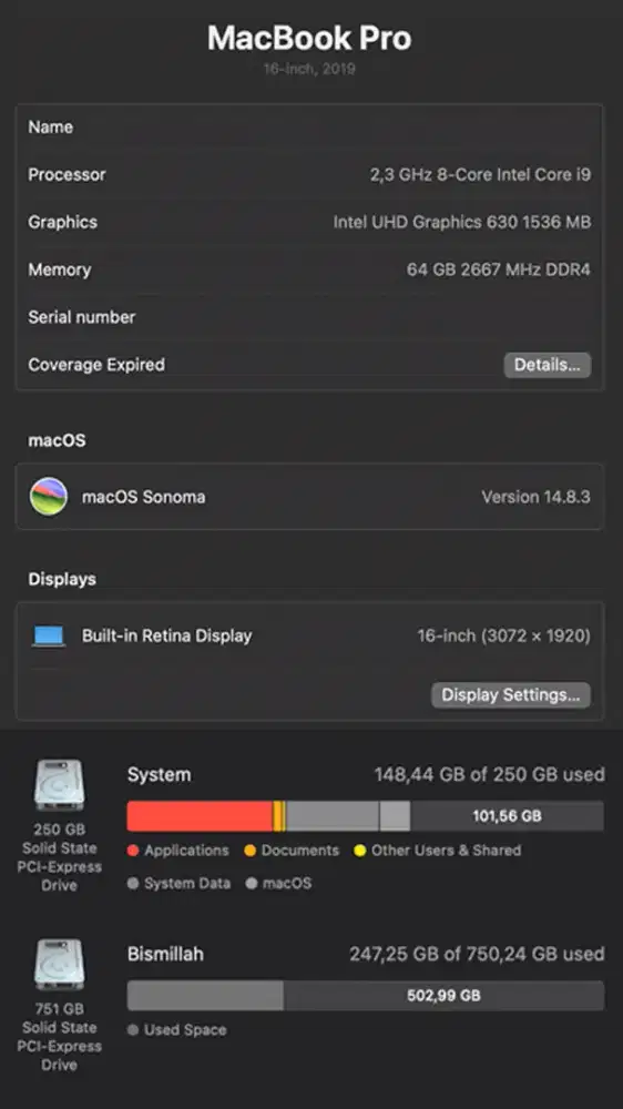 Macbook Pro 2019 16 Inch 64/1TB
