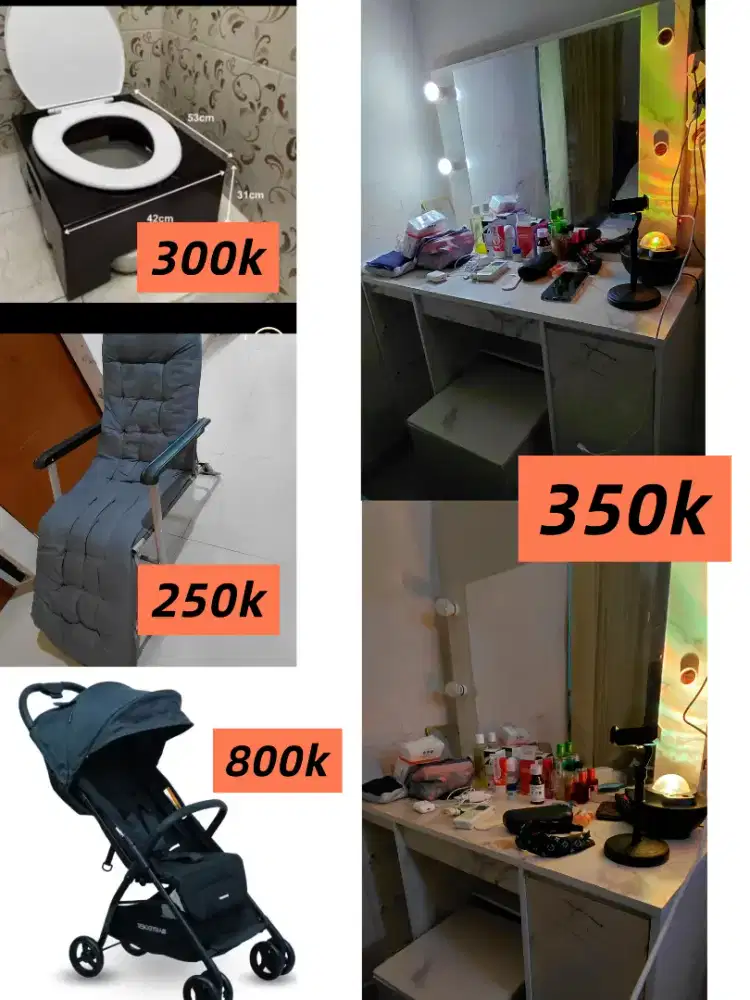 Jual murah meja rias, stroller, kursi santai, dll