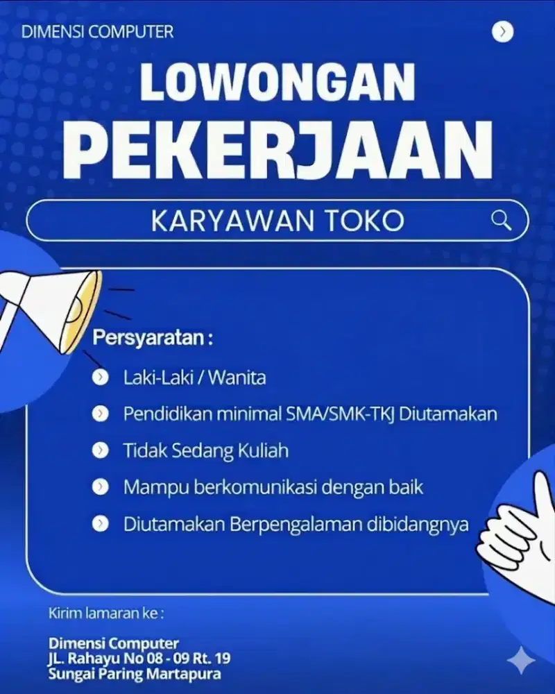 LOWONGAN KERJA TOKO KOMPUTER