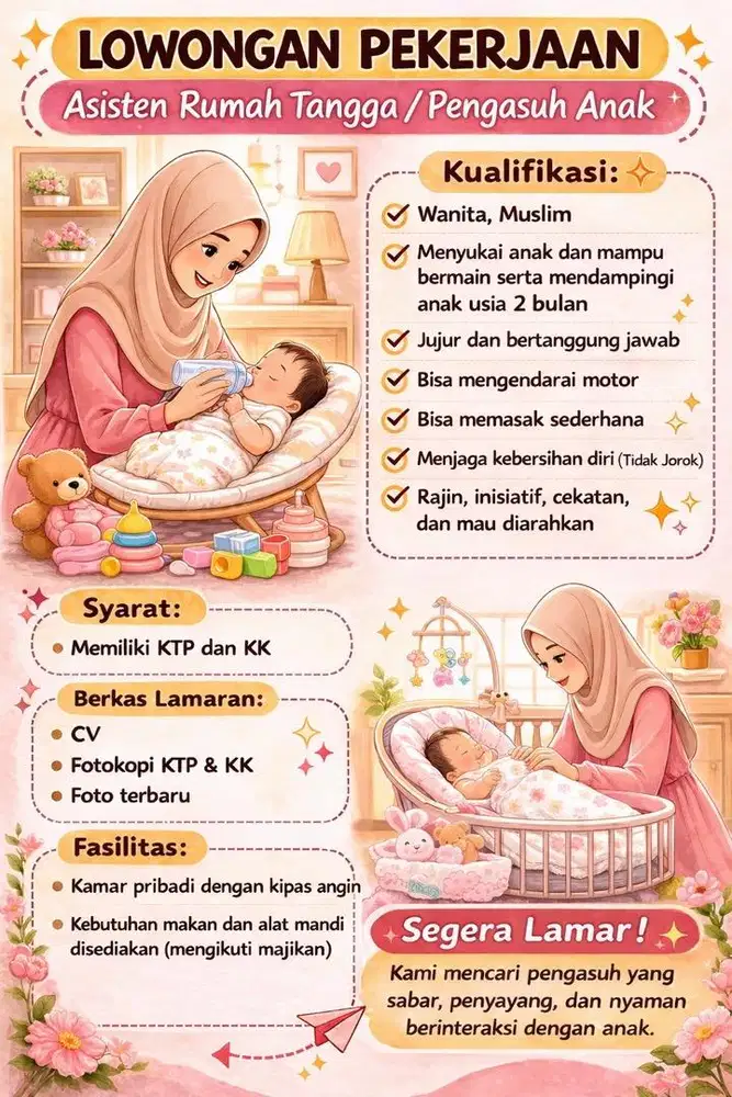 Di butuhkan ART yang bisa mengurus anak