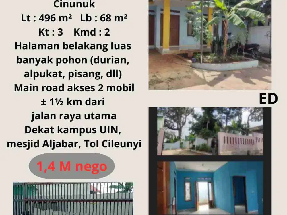 JUAL CEPAT RUMAH + KEBUN BANDUNG TIMUR