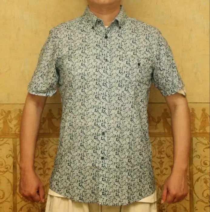 Kemeja Pria Lengan Pendek Katun Import warna biru motif ikan