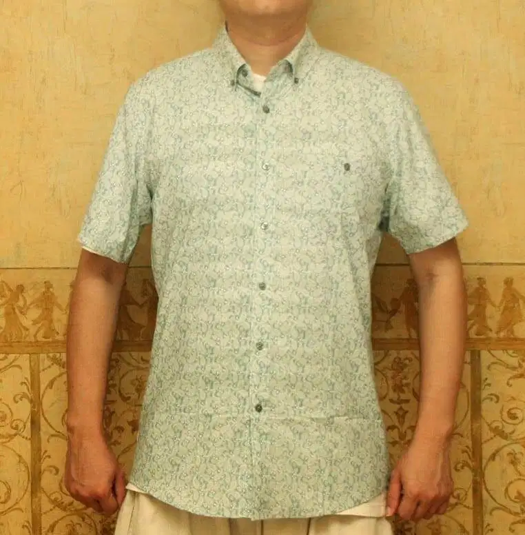 Kemeja Pria Lengan Pendek Katun Import wrn biru telur asin motif ikan