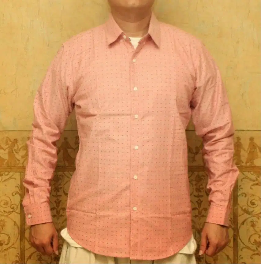 Kemeja Pria Lengan Panjang import wrn pink motif totol